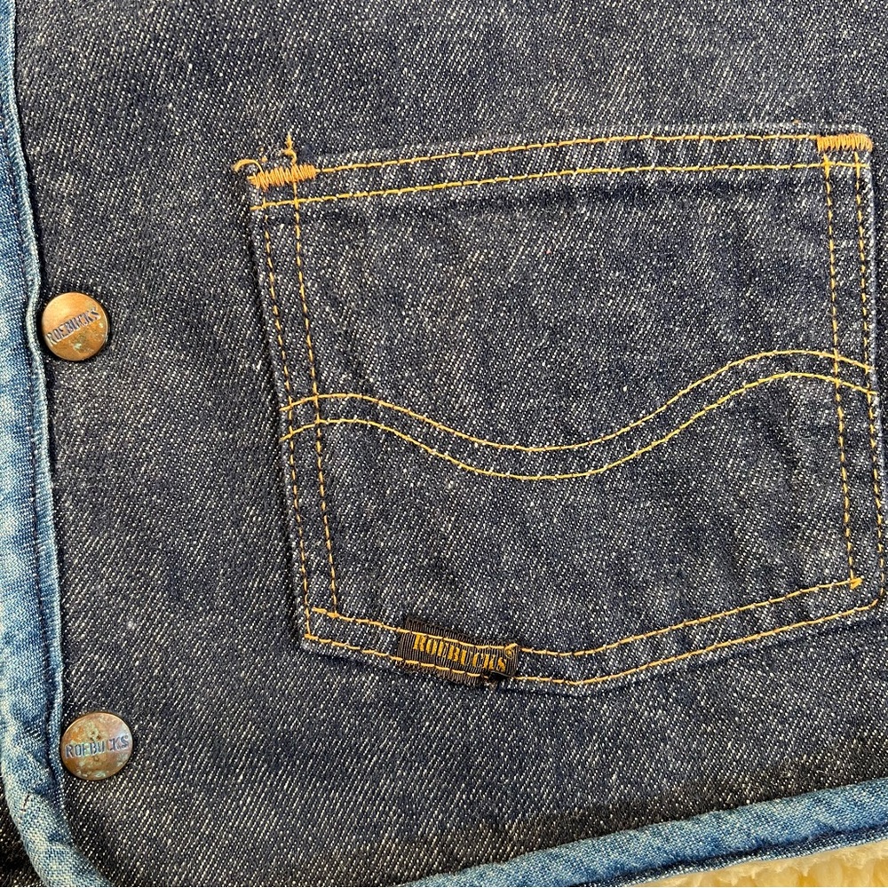 Vintage Roebucks Vest Blue Denim Sherpa Fleece Snap Western 70's Men's XL - Picture 5 of 9